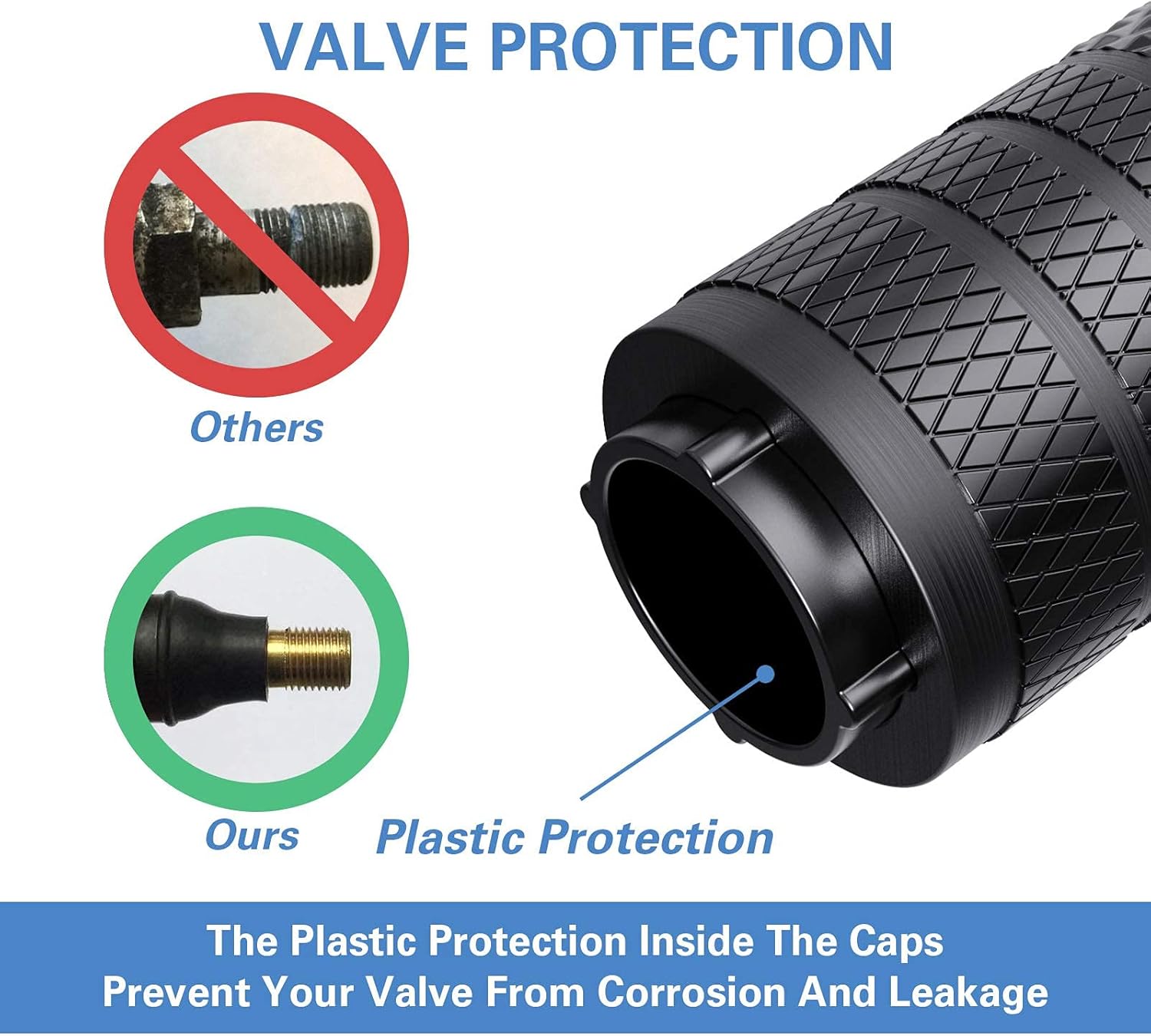 CKAuto Tire Valve Stem Caps, Black, 4 pcs/Pack, Anodized Aluminum Tire Valve