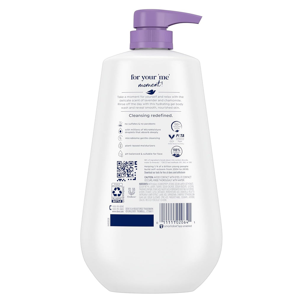 Dove Body Wash with Pump Relax Lavender Oil & Chamomile For 24hr Lotion-Soft