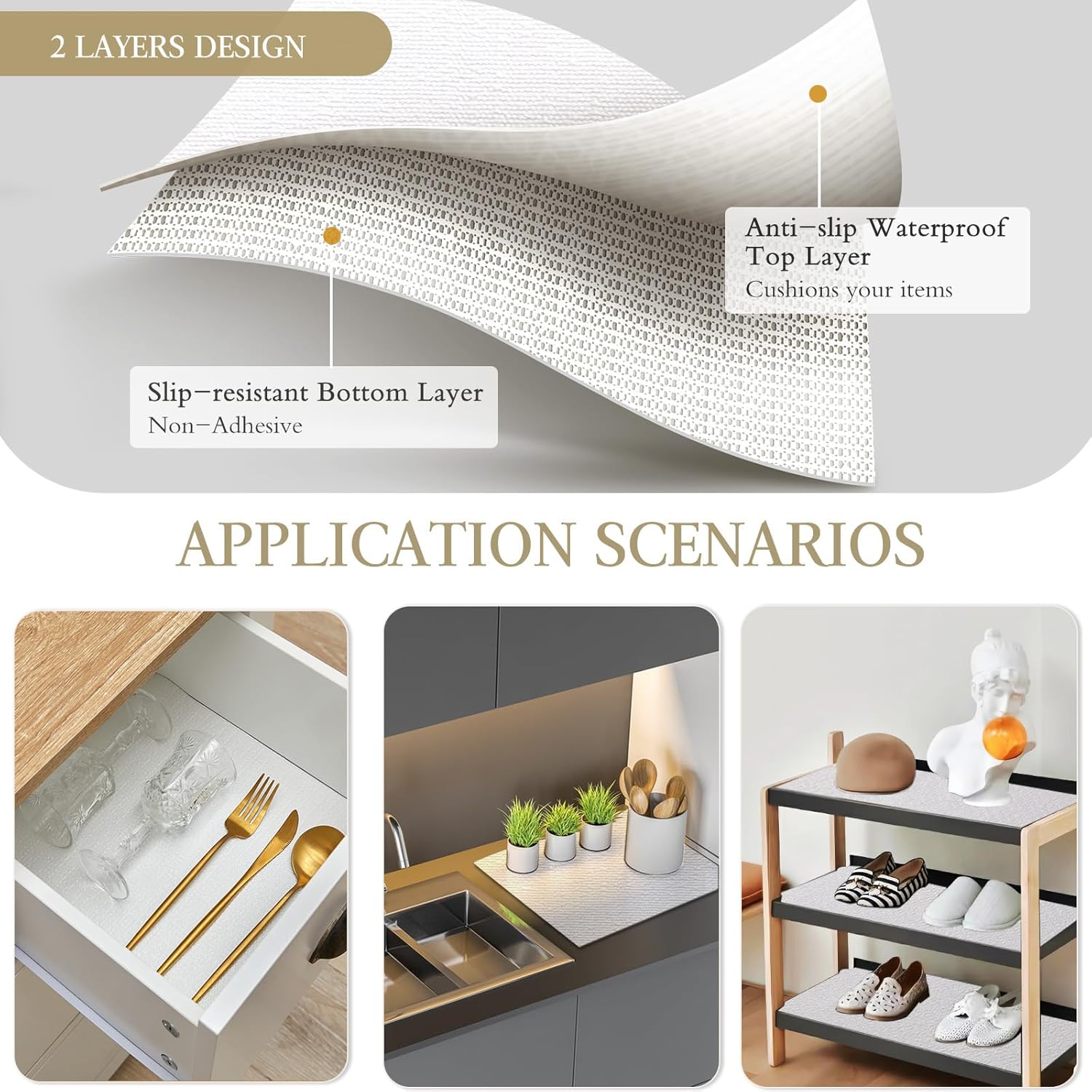 Beautysaid Shelf and Drawer Liner for Kitchen Cabinet, Non Adhesive Non Slip