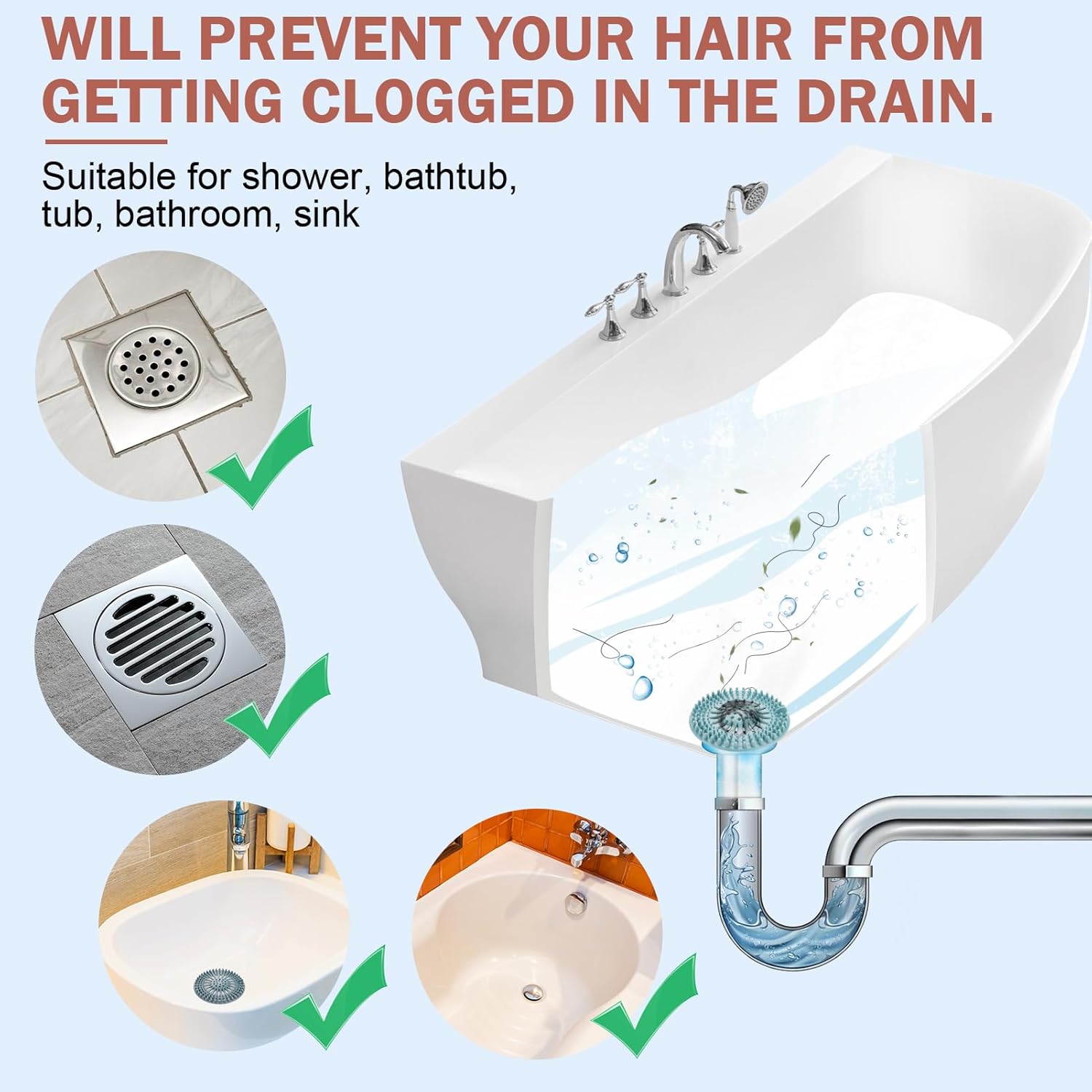 Gotega Bathroom Sink Drain Strainers, Hair Catcher Shower Drain Covers