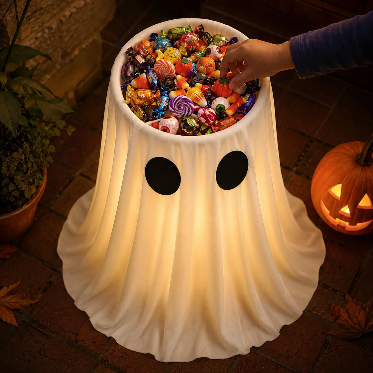 30 in Large-Capacity Lighted Halloween Ghost Candy Bowl with Timer Remote