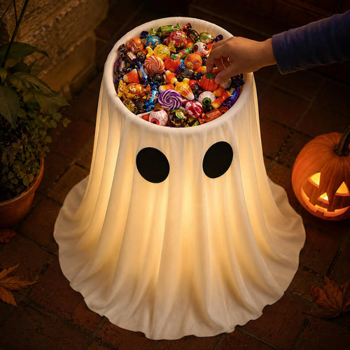 30 in Large-Capacity Lighted Halloween Ghost Candy Bowl with Timer Remote