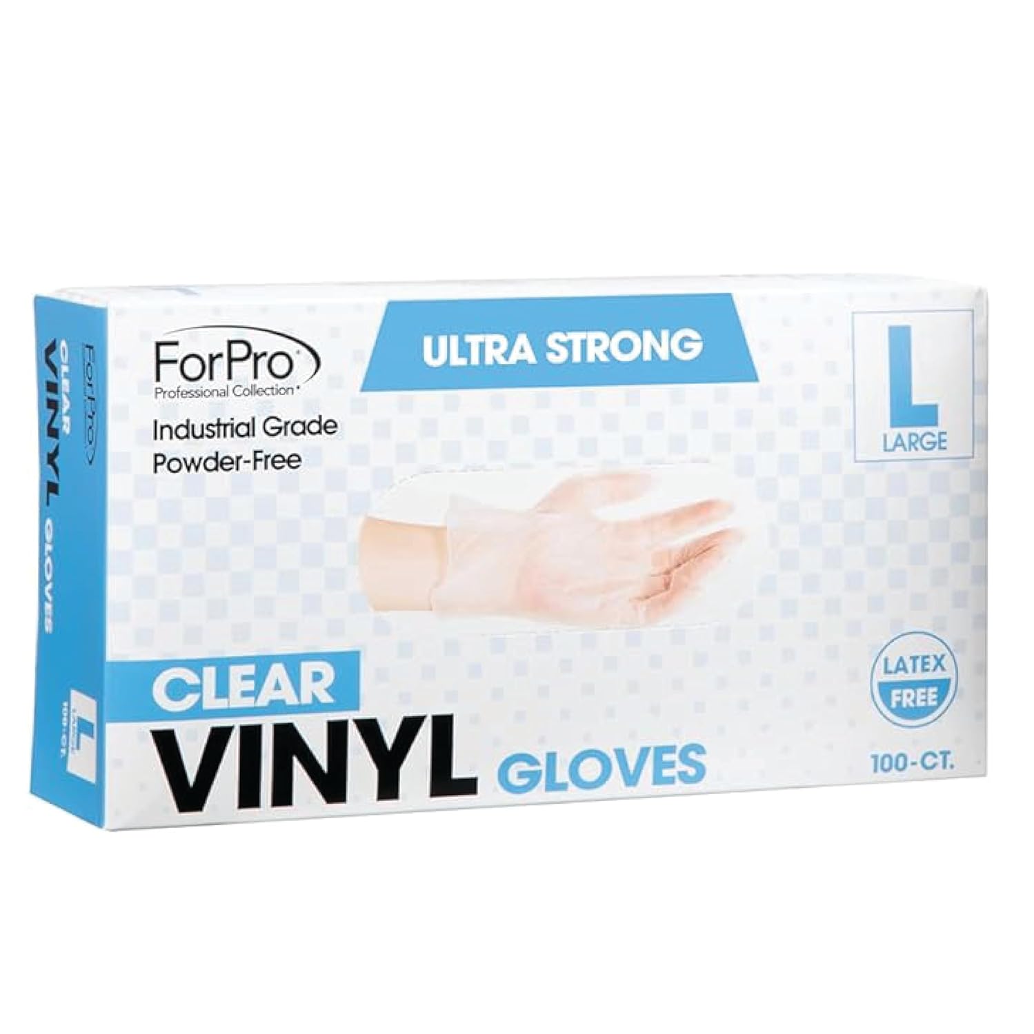 ForPro Disposable Vinyl Gloves, Clear, Industrial Grade, Powder-Free