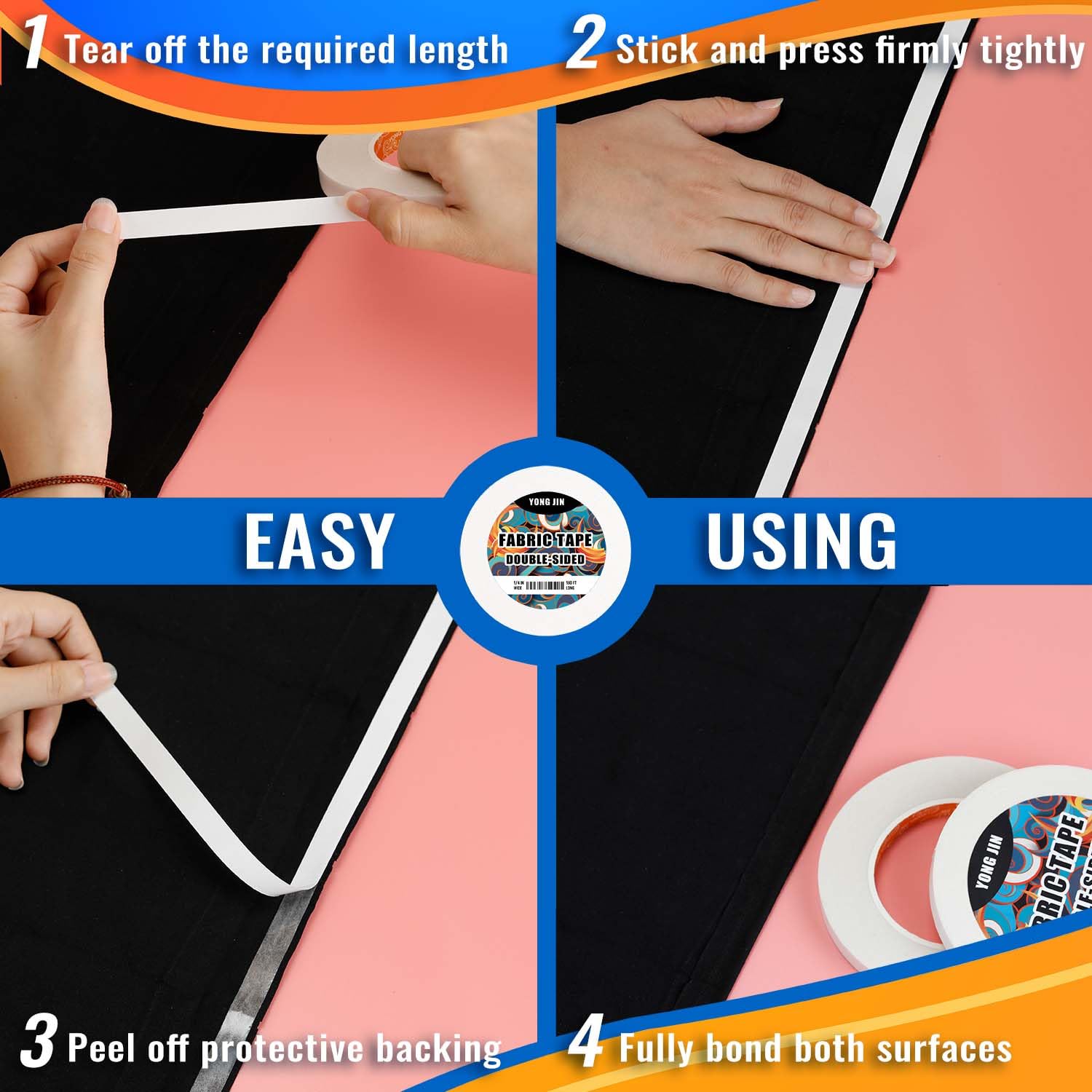 YONGJIN Double-Sided Fabric Tape (2 Rolls) - No Sewing or Ironing Required