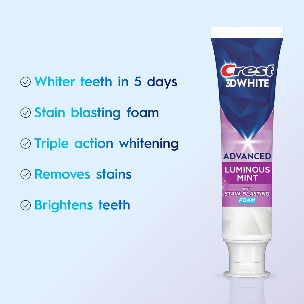 Crest 3D White Advanced Luminous Mint Teeth Whitening Toothpaste, Crest