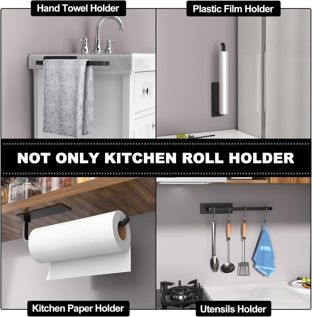 Paper Towel Holder - Self-Adhesive or Drilling, Matte Black, Upgraded