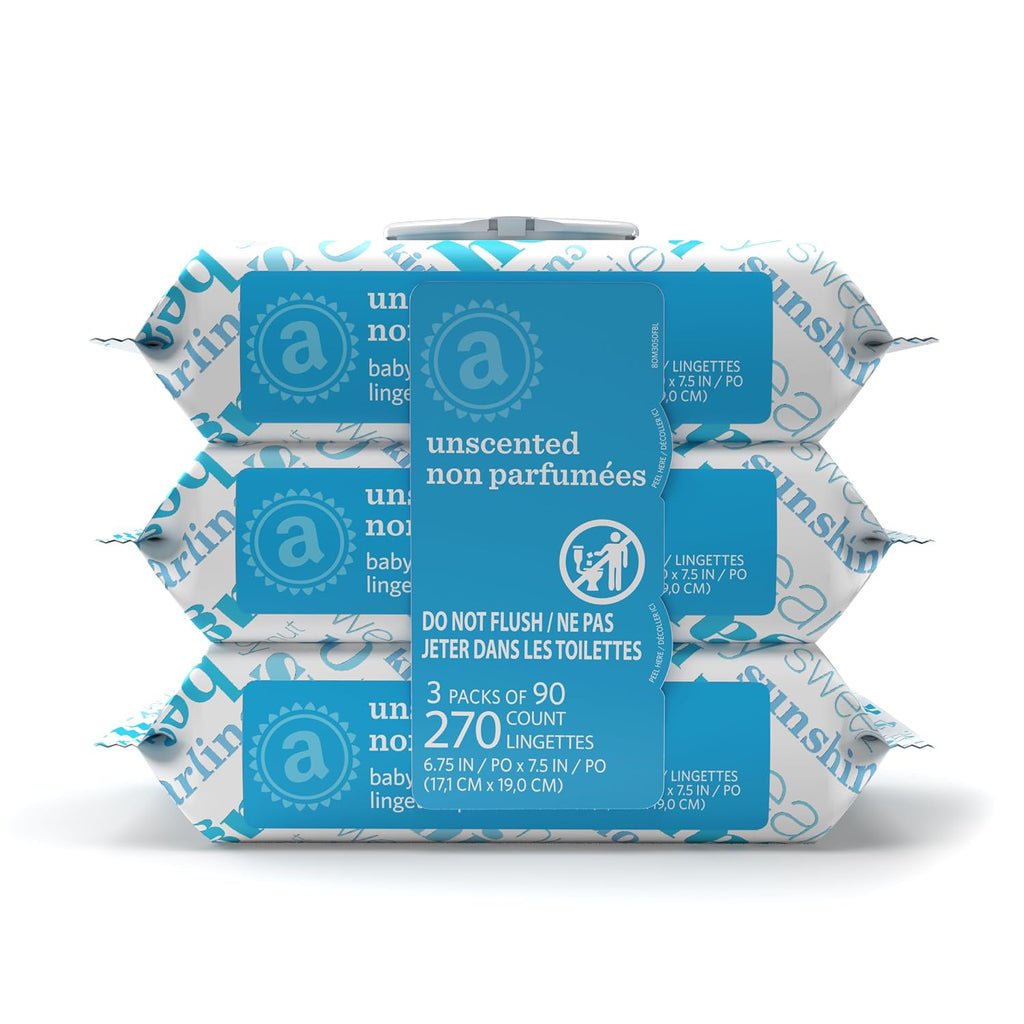 Amazon Elements Baby Wipes, Unscented, Hypoallergenic, Alcohol-Free, With