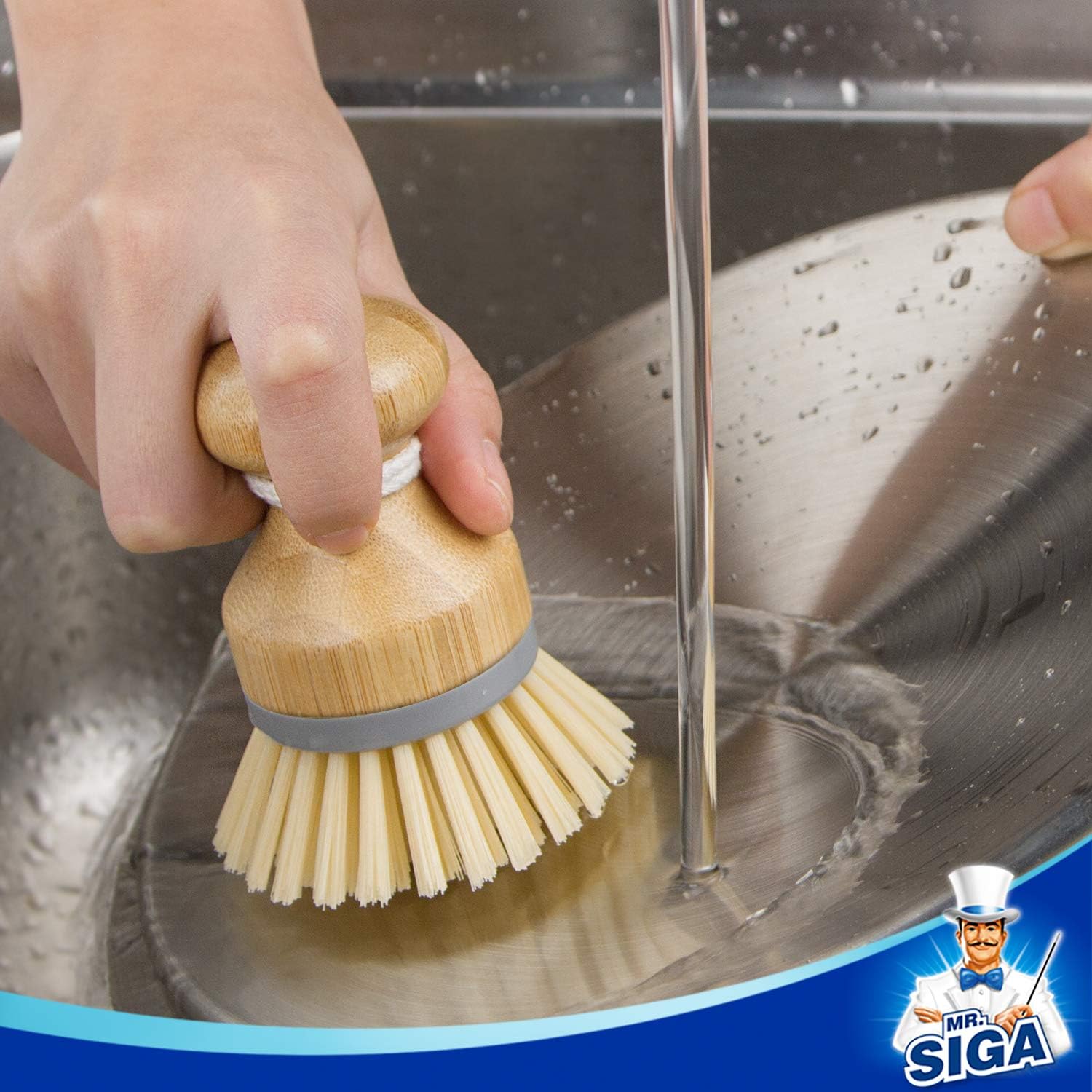 MR.SIGA Bamboo Palm Brush, Scrub Brush for Dishes Pots Pans Kitchen Sink