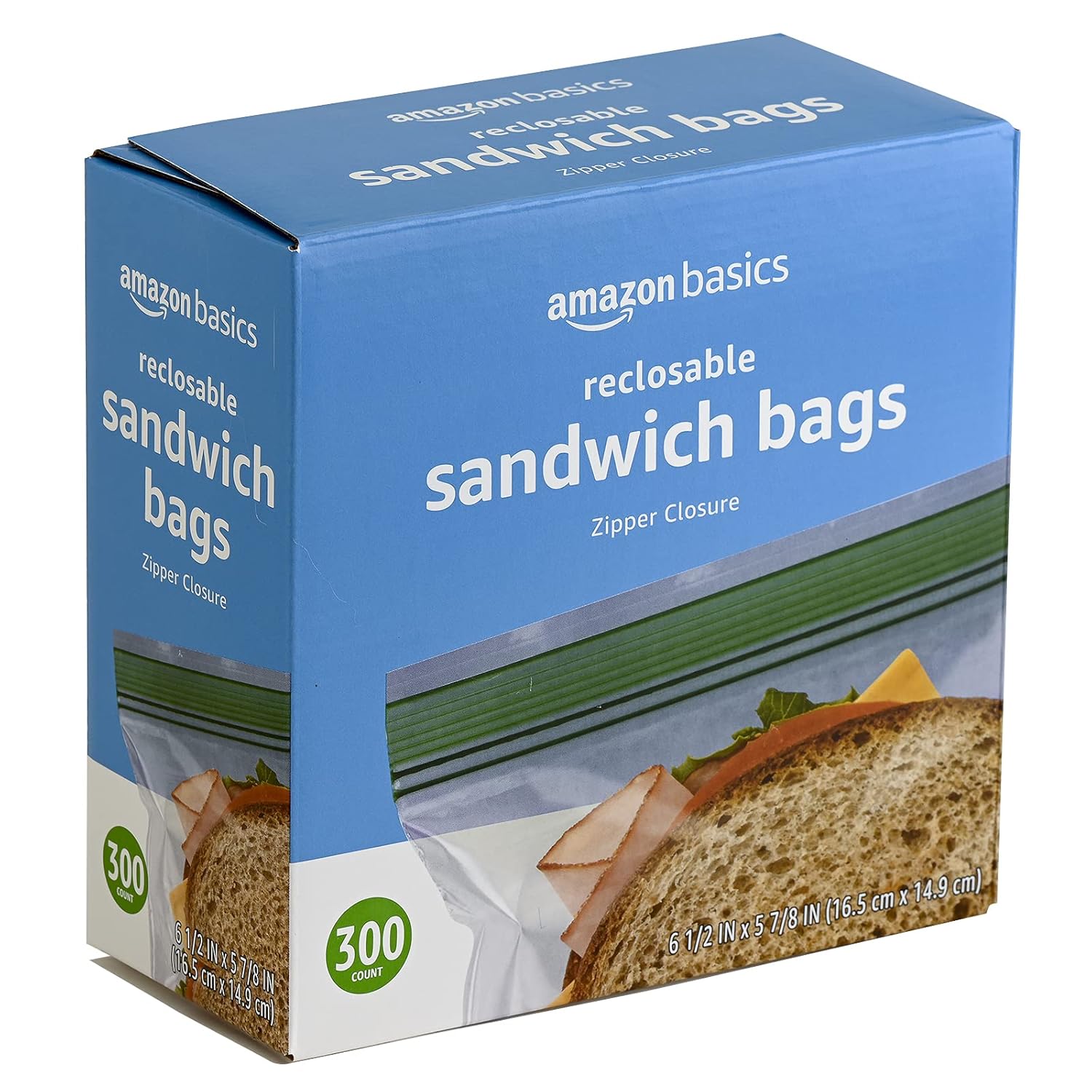 Basics Resealable Double Zipper Sandwich Storage Bags for Food Storage, 300