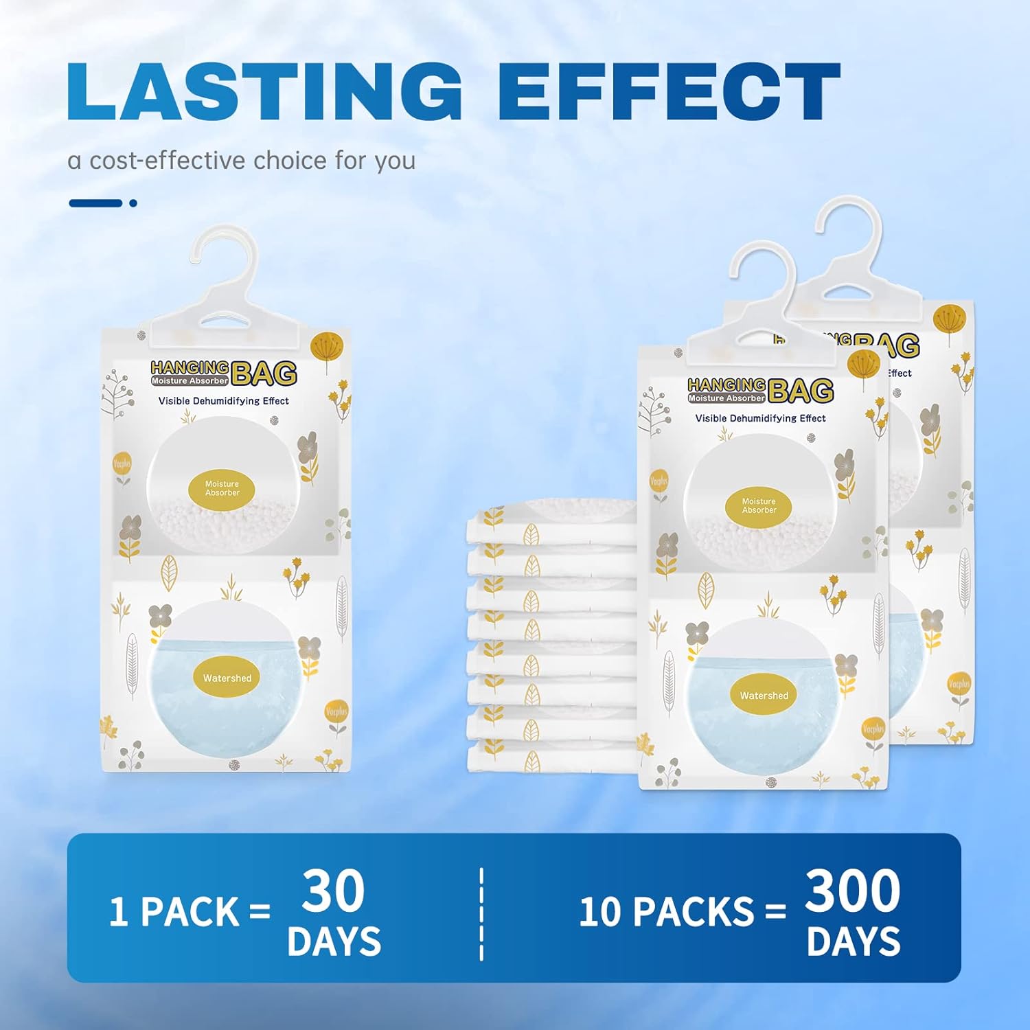 Vacplus Moisture Absorbers, Hanging Closet Dehumidifier Bags, Humidity Packs