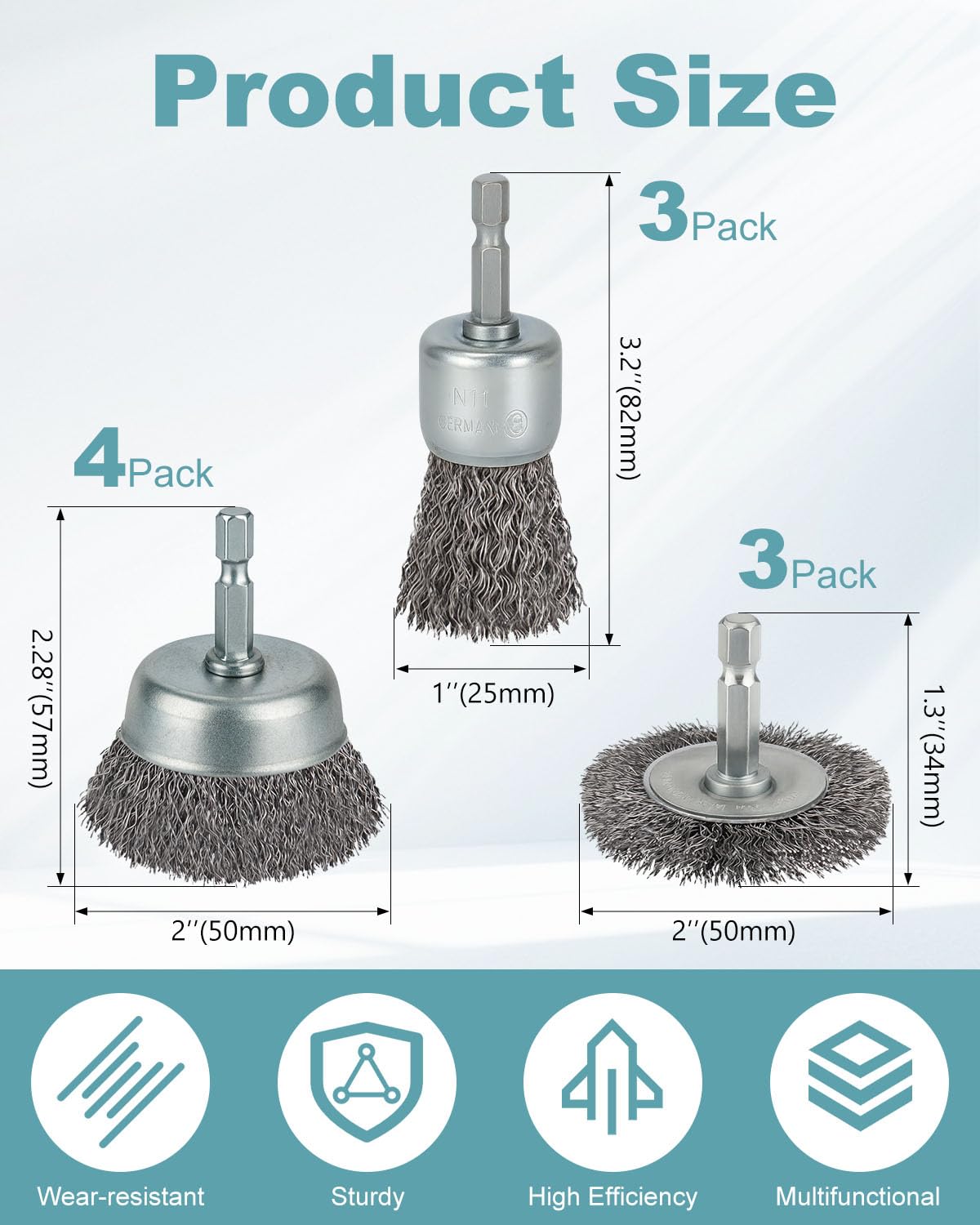 10 Pcs Wire Brush for Drill, Coarse Carbon Steel Crimping Wire Wheel Brush