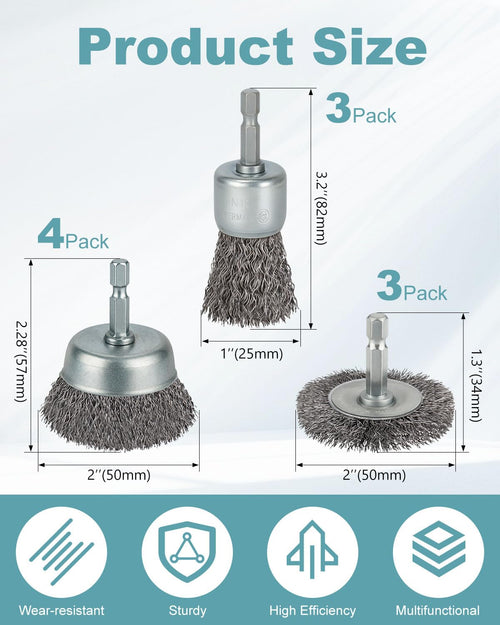 10 Pcs Wire Brush for Drill, Coarse Carbon Steel Crimping Wire Wheel Brush