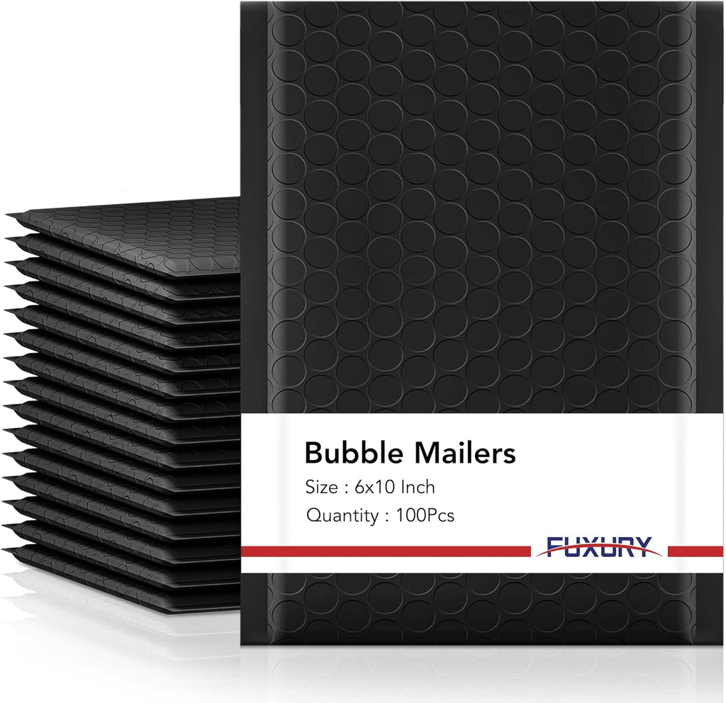 Fuxury Bubble Mailers 6x10" 100 Pack Black Padded Envelopes Usable Size 6x9"