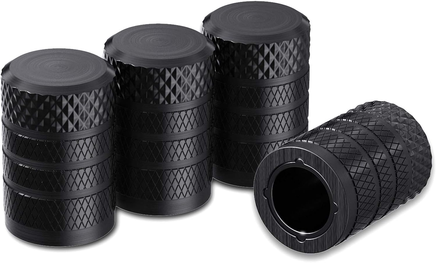 CKAuto Tire Valve Stem Caps, Black, 4 pcs/Pack, Anodized Aluminum Tire Valve