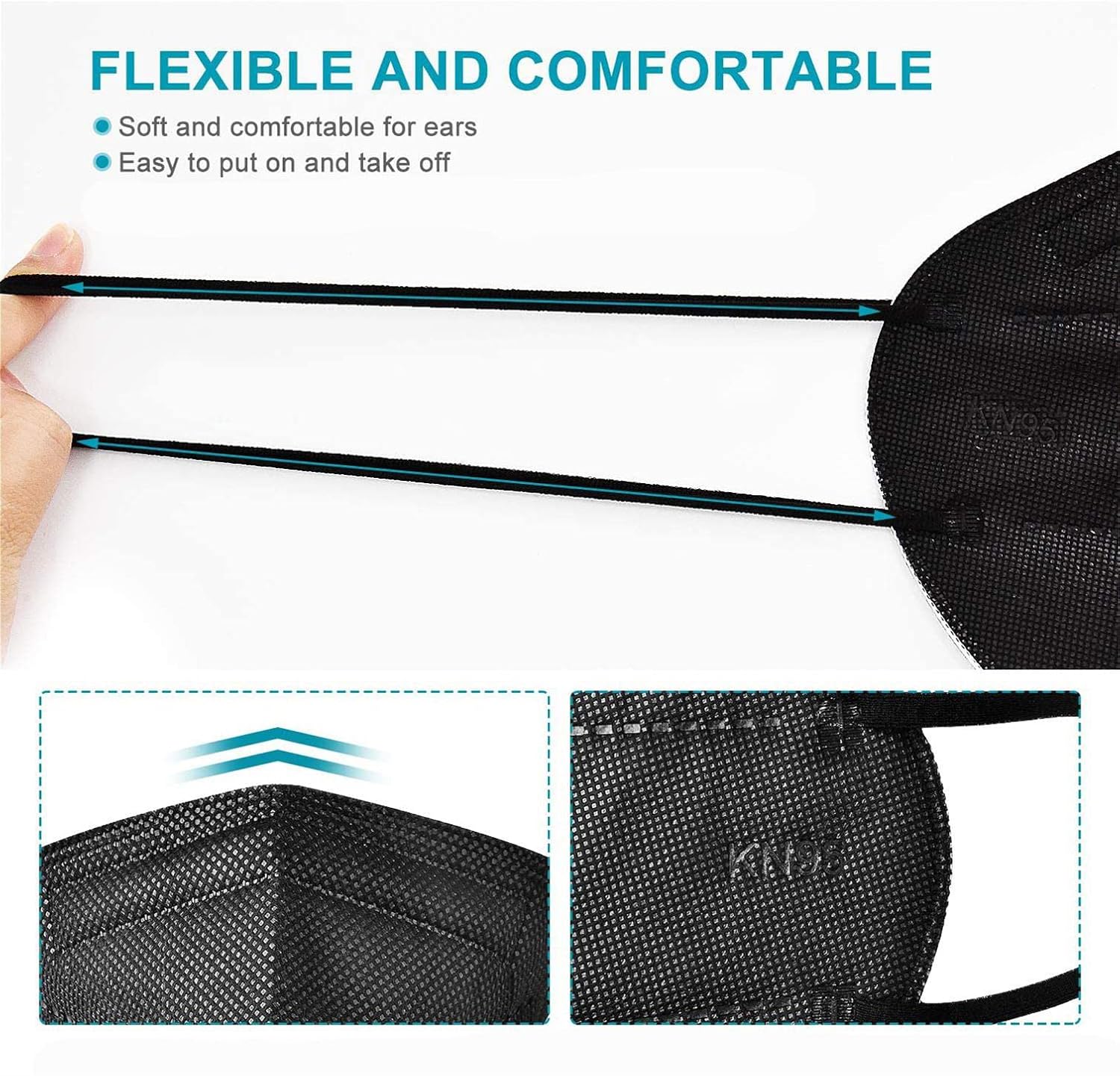 LEMENT 50pcs KN95 Face Mask Black 5 Layer Cup Dust Safety Masks Filter