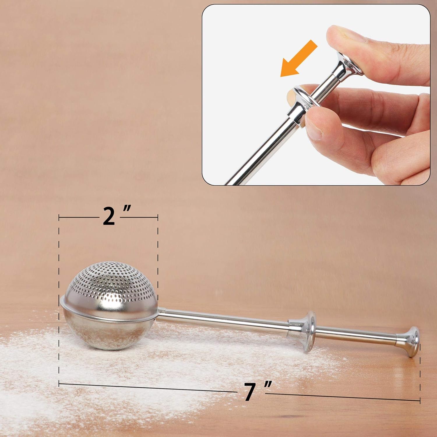 HULISEN Flour Duster for Baking, One-Handed Operation, 304 Stainless Steel