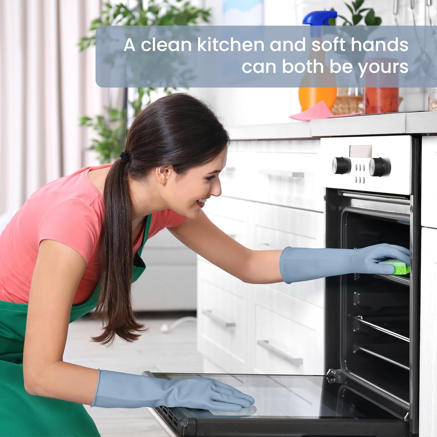 Rubber Cleaning Gloves for Dishwashing, 4 Pairs Reusable Kitchen Gloves for
