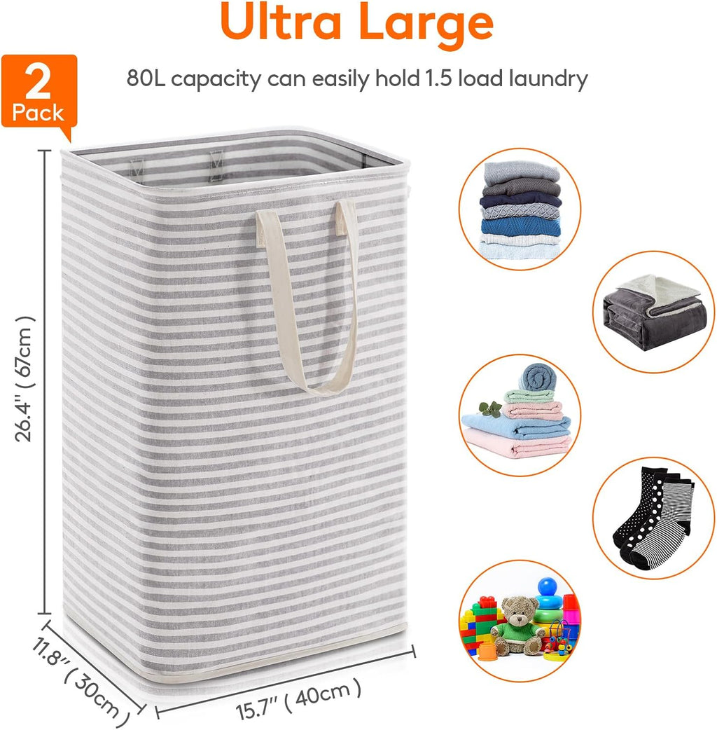 Lifewit 2 Pack Laundry Basket 80L Each, Collapsible Clothes Hamper with