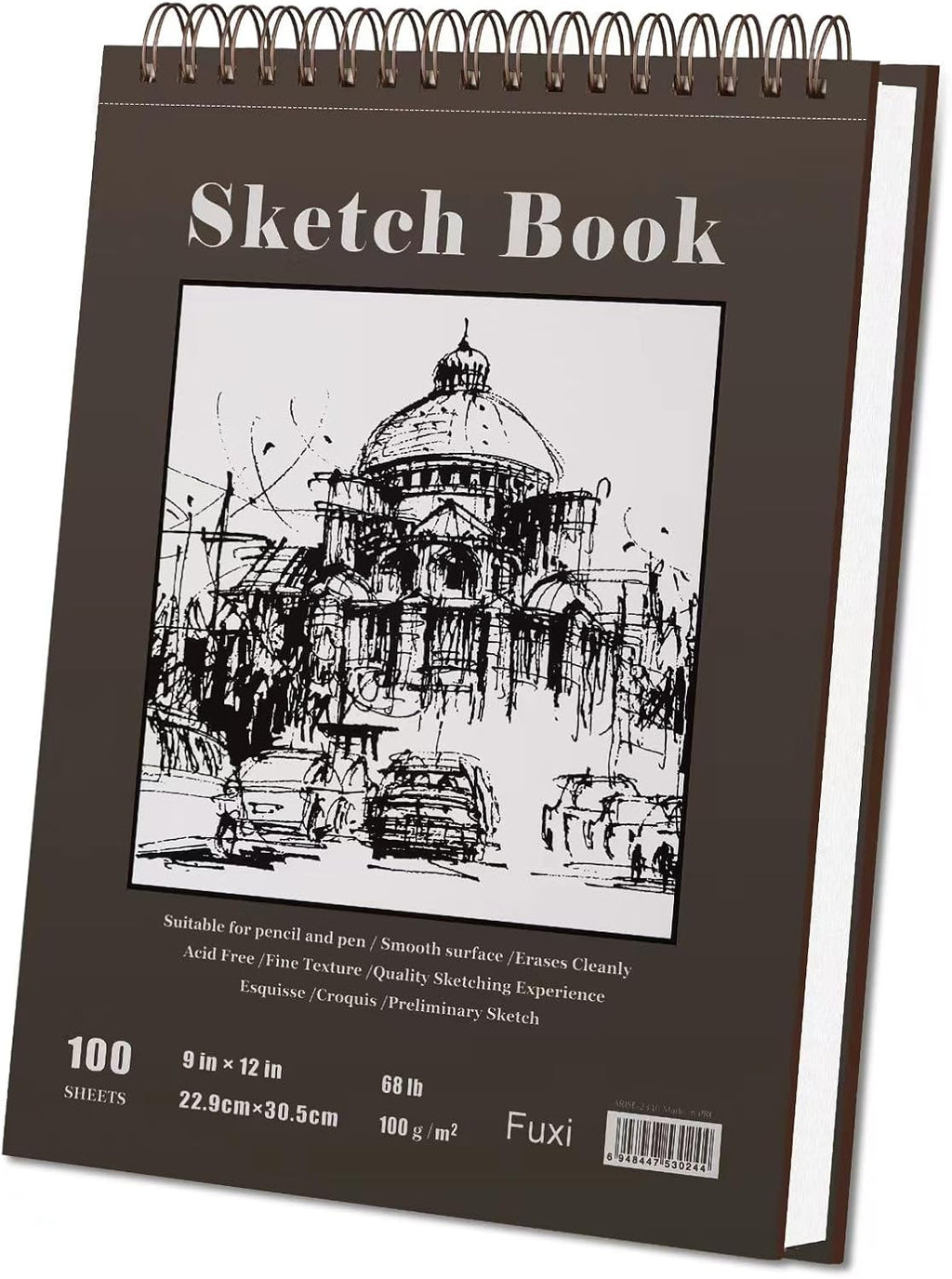 Fuxi 9" x 12" Sketch Book, Top Spiral Bound Sketch Pad, 100 Sheets