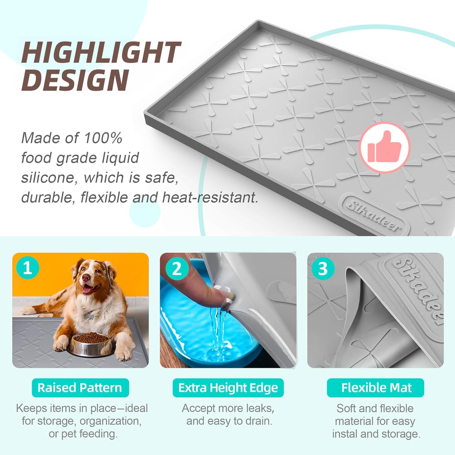 SIKADEER Under Sink Mat Waterproof 34" x 22", Silicone Mat Kitchen Drawer