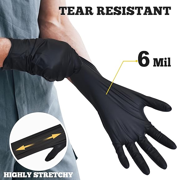 TitanFlex Disposable Nitrile Exam Gloves, 6-mil, Black, Heavy Duty, Latex