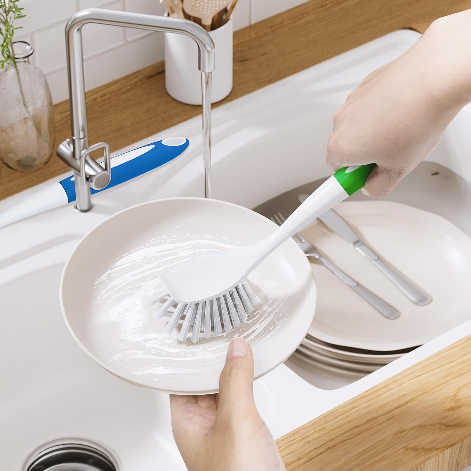Amazer Dish Brush with Handle, 2 Pack Kitchen Scrub Brushes for Cleaning