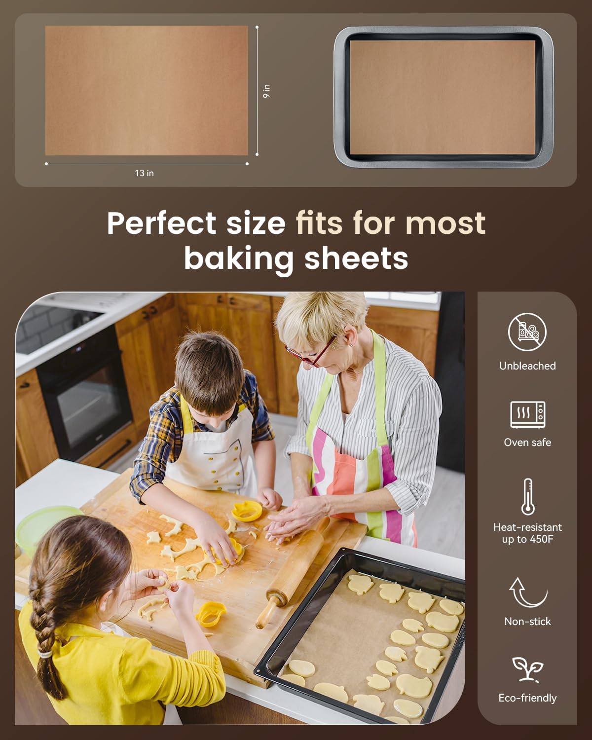 Parchment Paper Sheets, 9x13 In Non-Stick Precut Baking Parchment for Baking