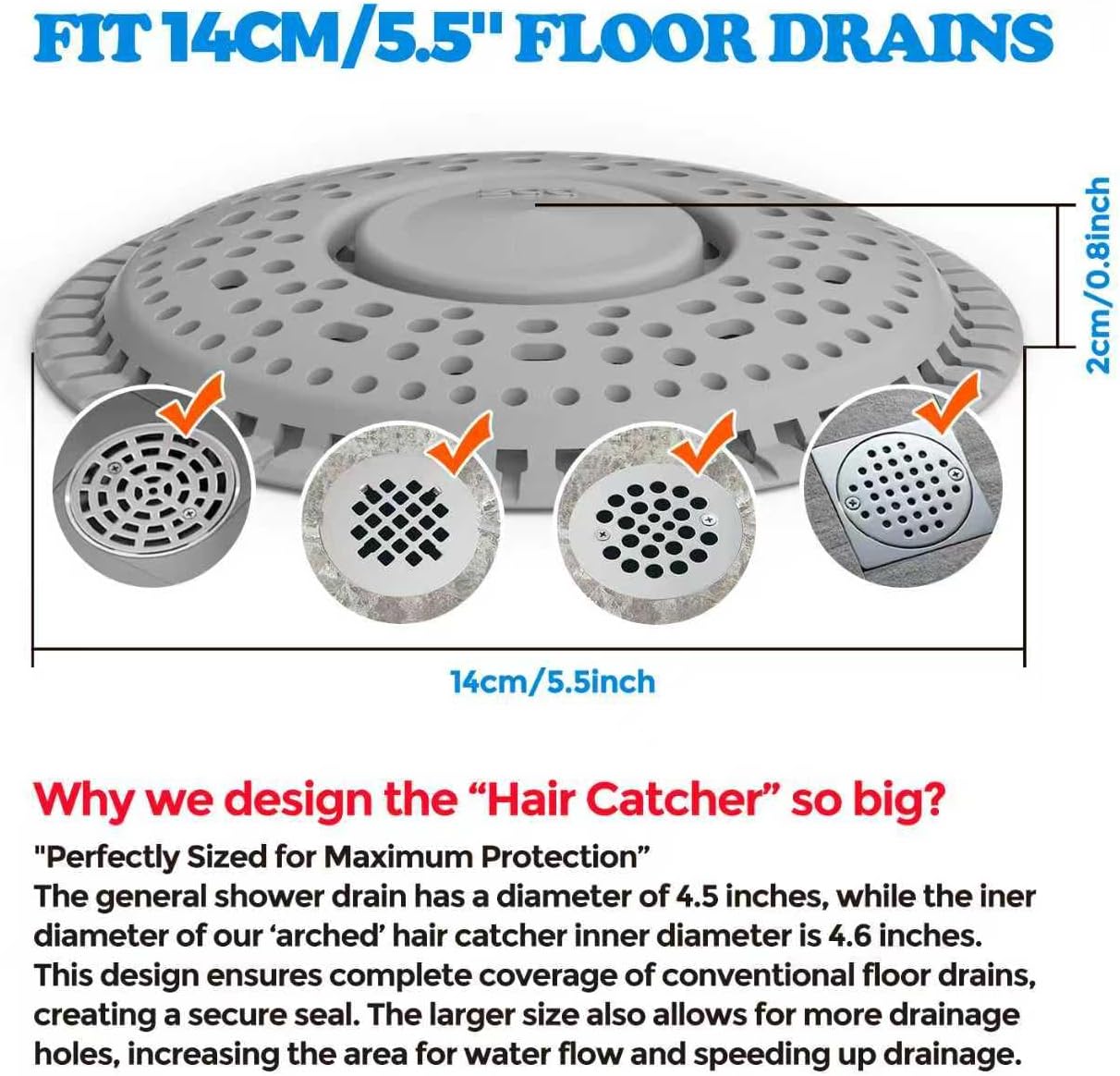 zaa Shower Drain Hair Catcher, 2 Pack Premium Silicone Drain Protector &
