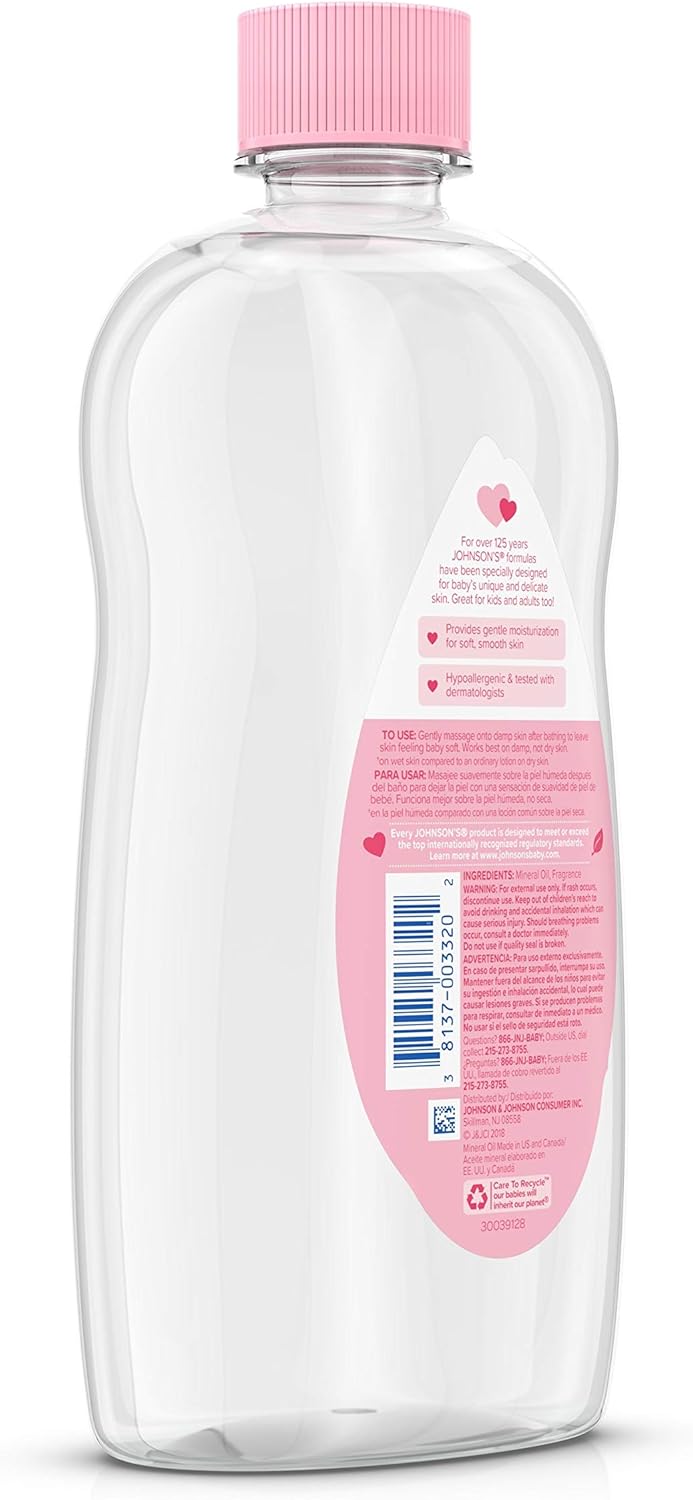Johnson's Baby Oil, Pure Mineral Oil to help Prevent Moisture Loss for Baby
