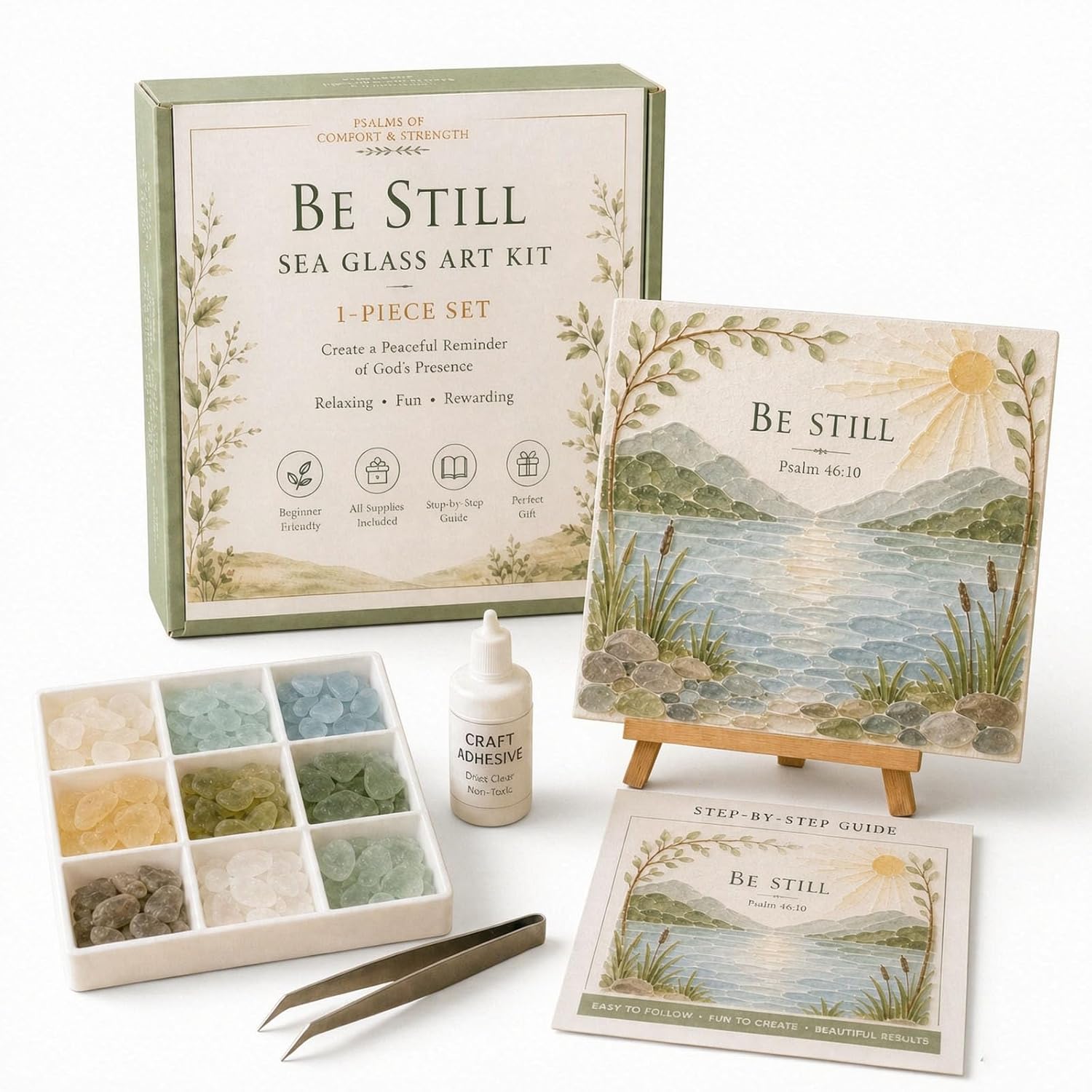 Psalms of Comfort & Strength Sea Glass Art Kit, Christian DIY Craft Kit with