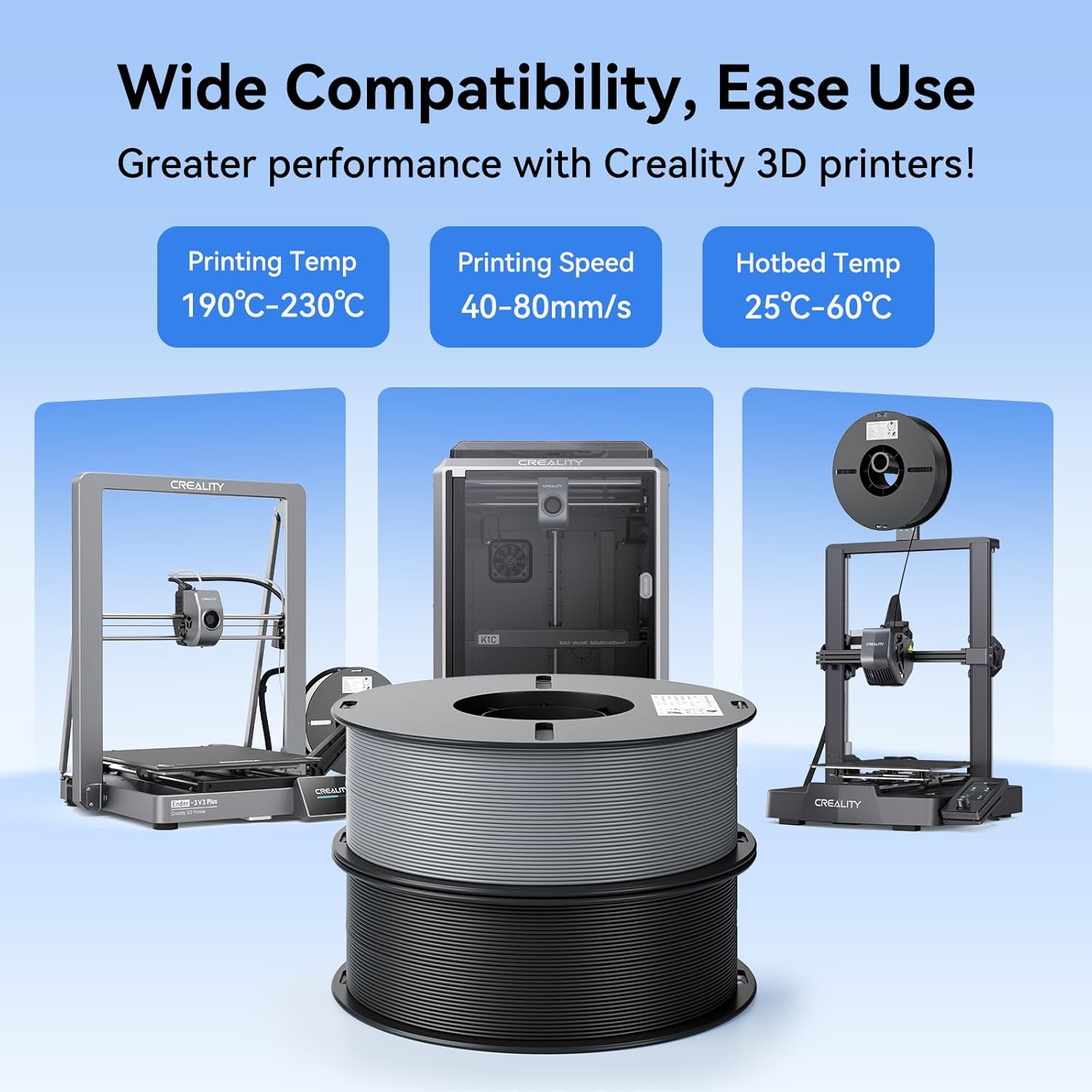 Creality 2kg Black & White PLA 1.75mm Filament Bundle for 3D Printing with