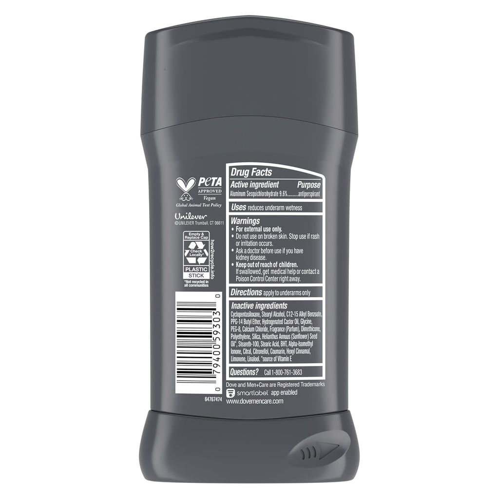 Dove Men+Care Deodorant Stick 4 Count Stain Defense Clean for Men, Anti-white