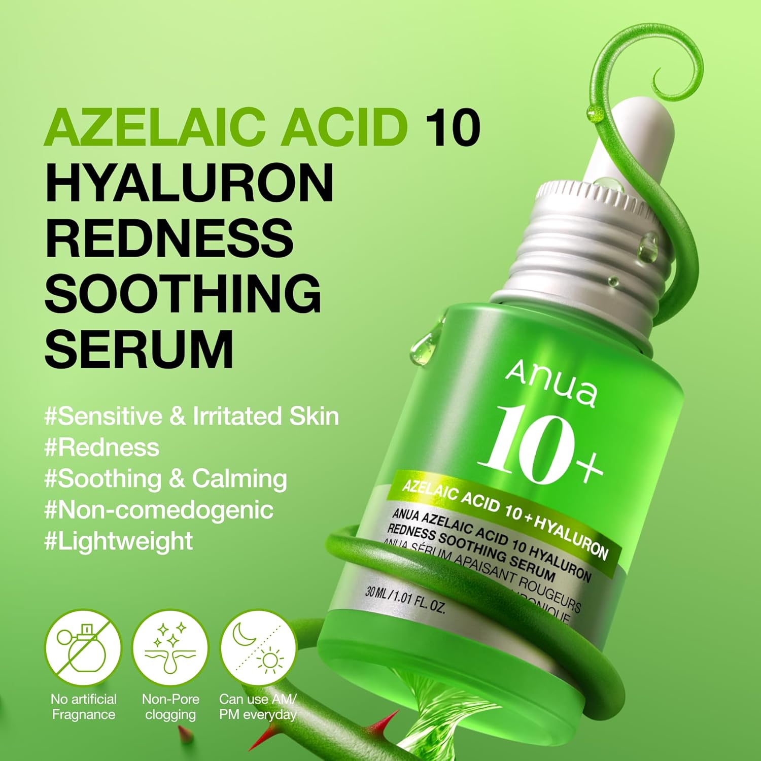 Anua Azelaic Acid 10 Hyaluron Redness Soothing Serum, Facial Serum for