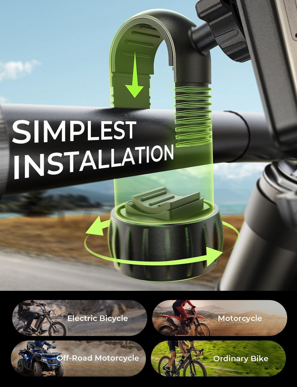 LISEN Bike Phone Holder, Super Easy Install Motorcycle Phone Mount Ebike