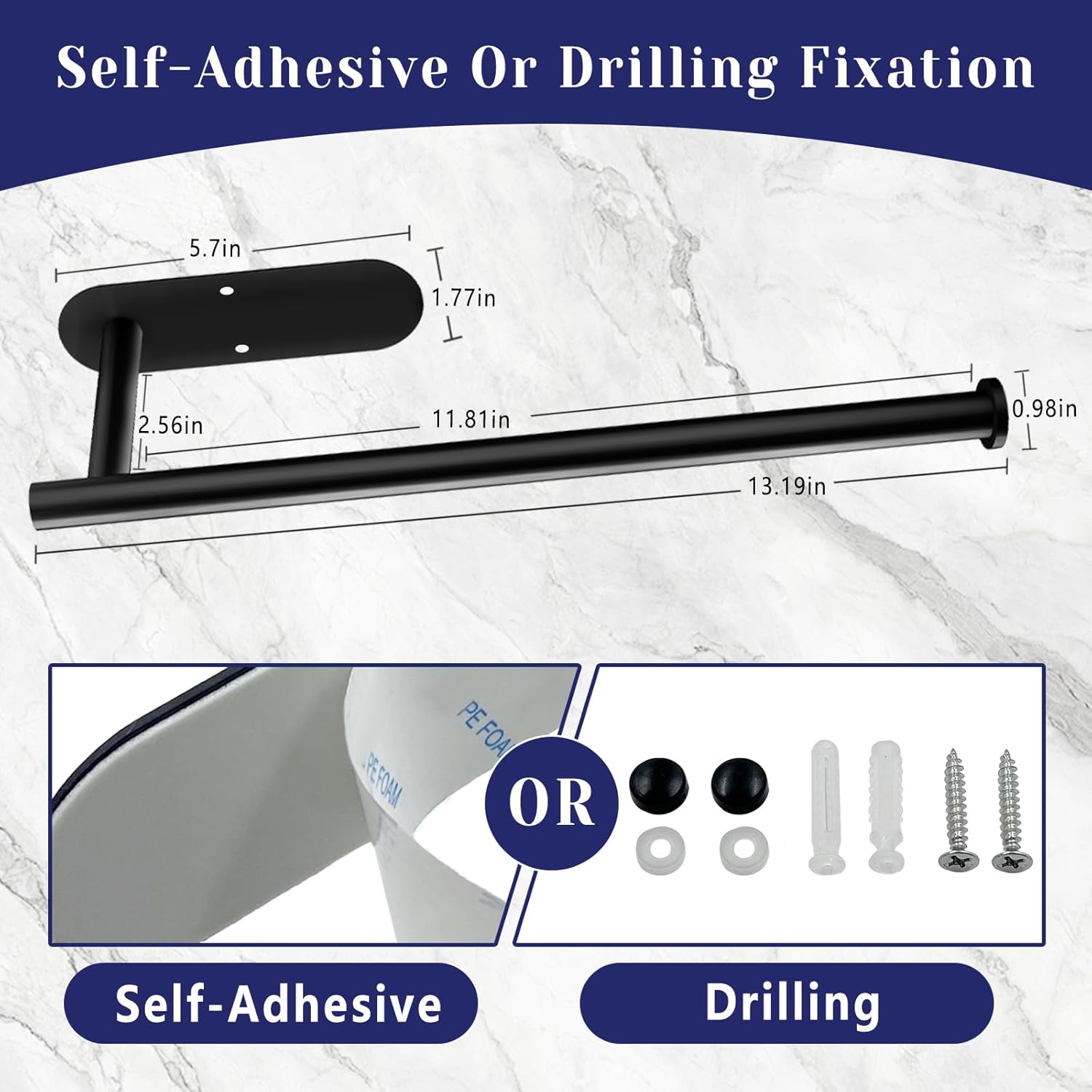 Paper Towel Holder, Self Adhesive or Drilling Paper Towel Holder Under