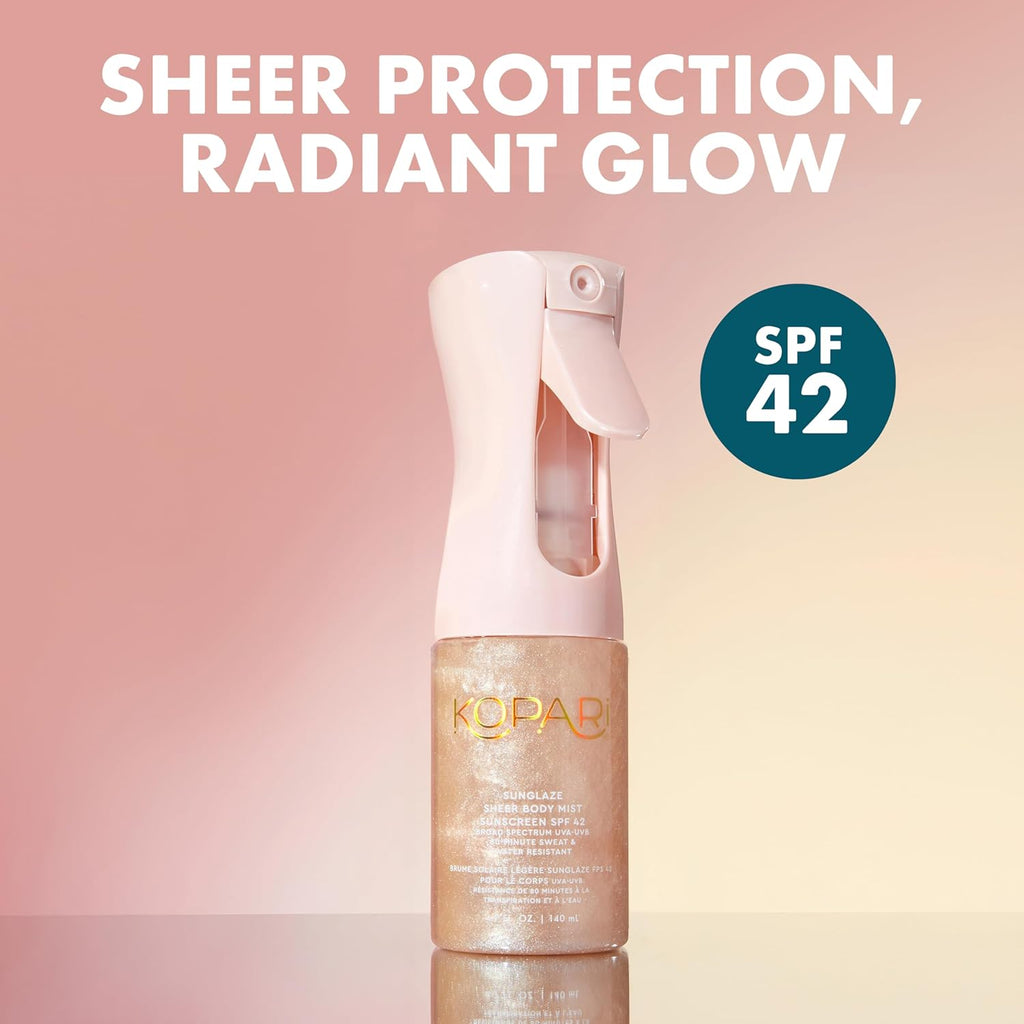 Kopari Rose Gold Sunglaze Sheer Body Mist Sunscreen SPF 42, Infused with