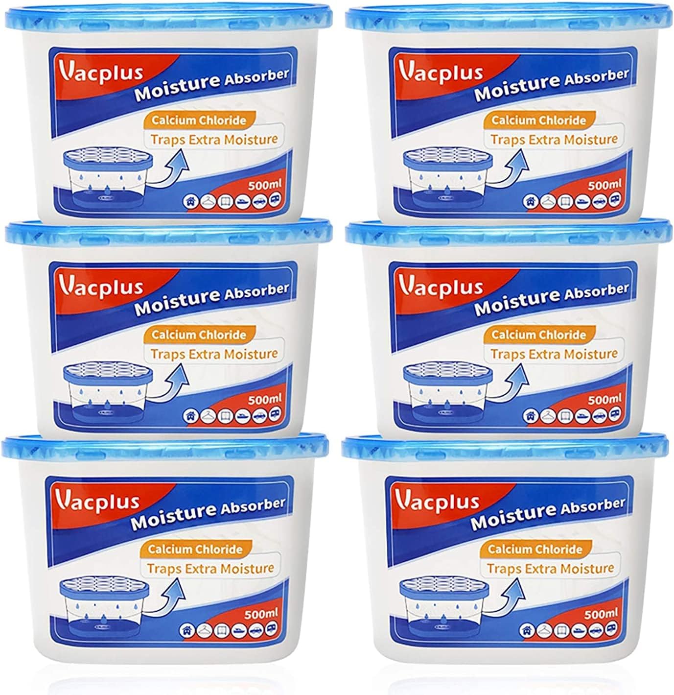 Vacplus Moisture Absorbers 6 Pack, Portable Humidity Absorber Boxes for Your