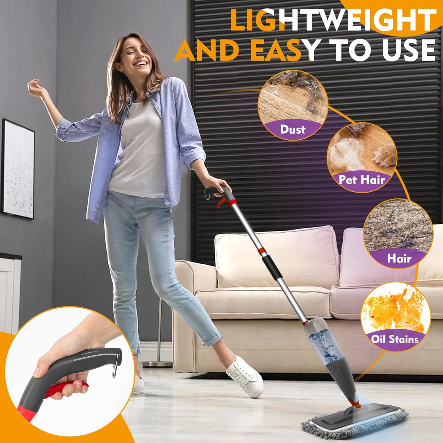Spray Mop for Floor Cleaning with Washable Pads, Microfiber Wet Mops with 800