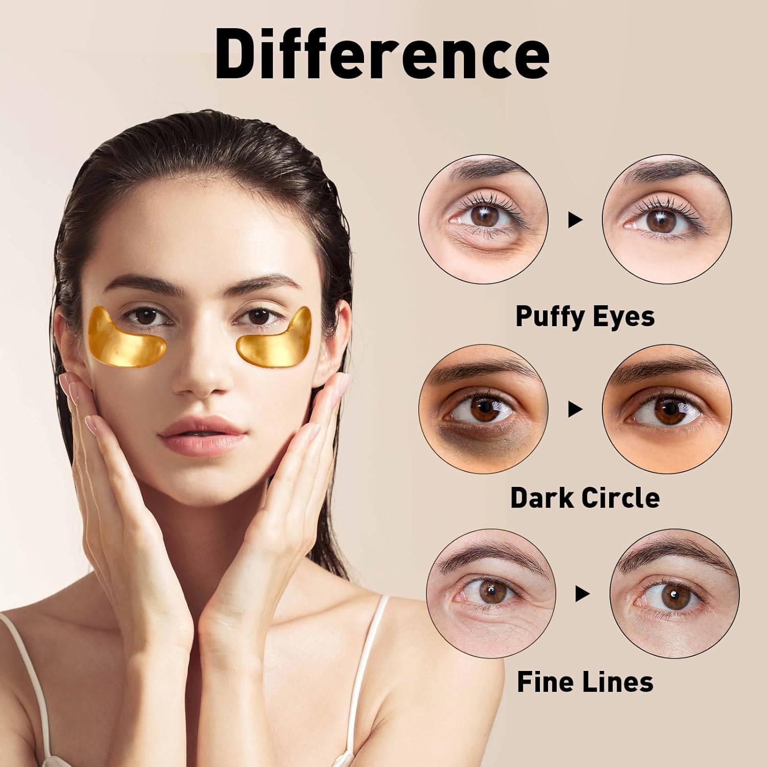 CHMI Under Eye Patches (50 Pairs) - 24K Gold Eye Patches for Puffy Eyes, Dark