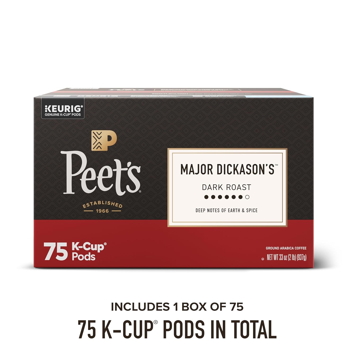 Peet's Coffee, Dark Roast Keurig K-Cup Pods, 100% Arabica Coffee - Major