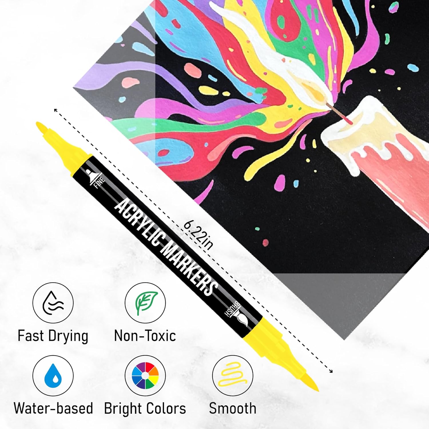 Pagather 72 Colors Acrylic Paint Markers, Dual Tip with Fine Tip and Brush