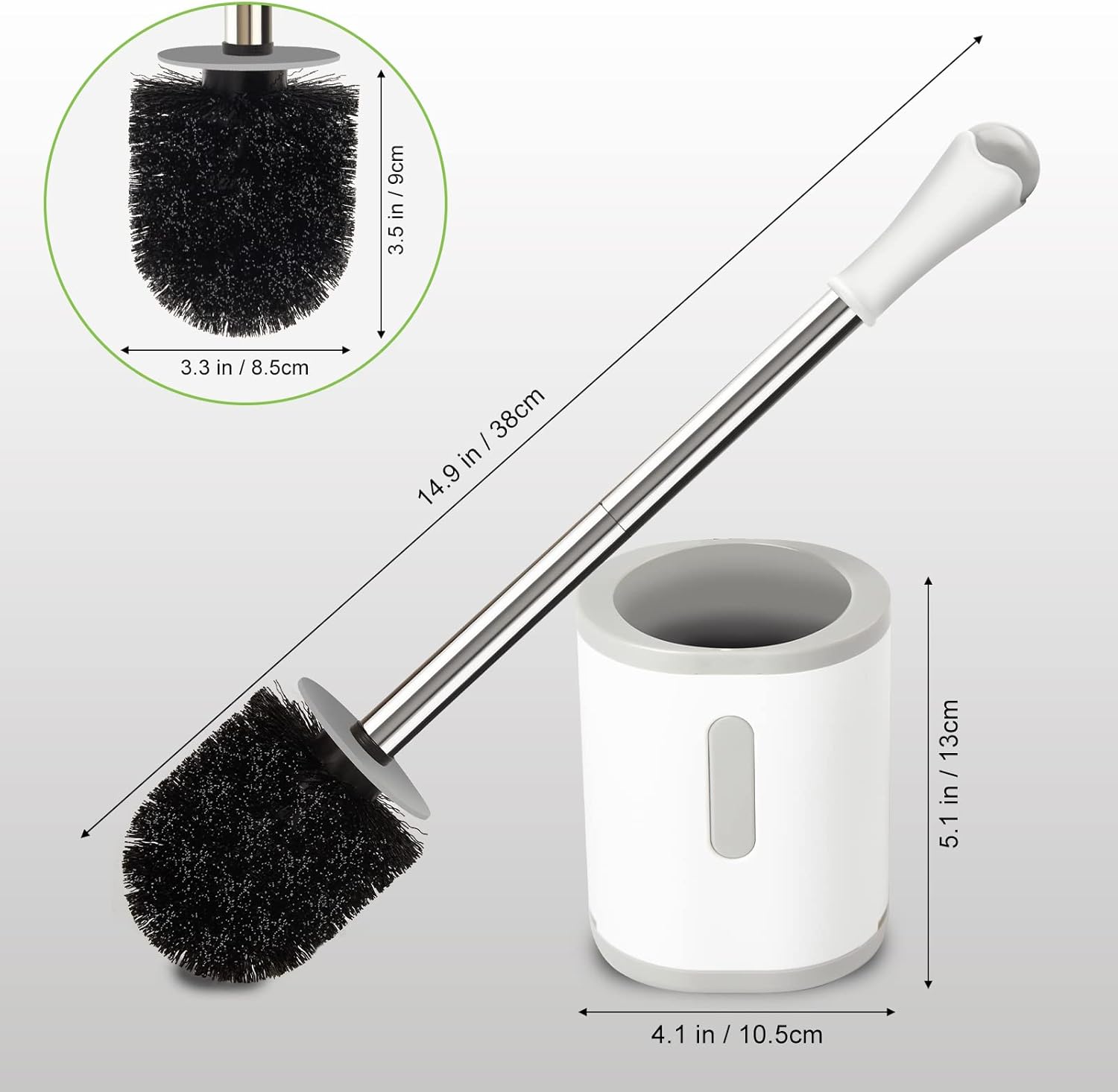 AONEZ Compact Toilet Brush & Holder, Stainless Steel Handle, Space Saving for