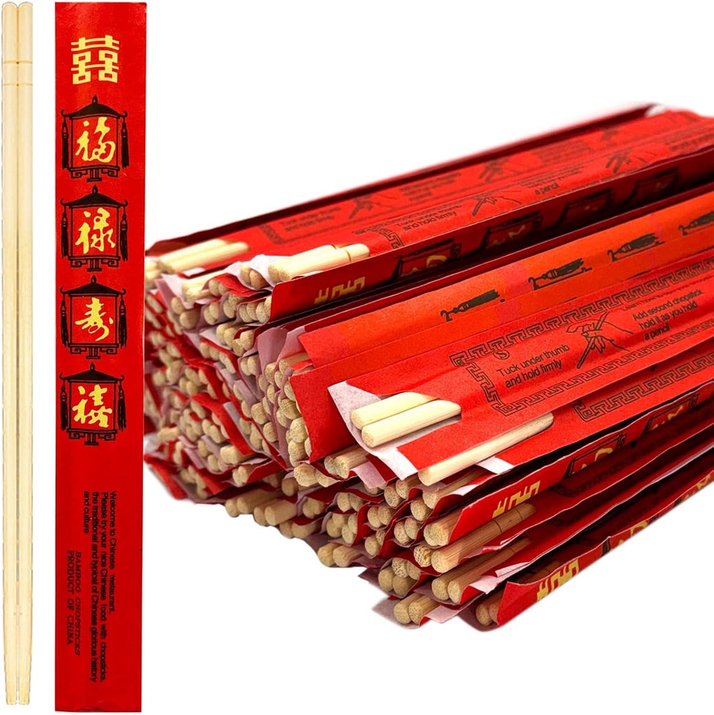 52USA Disposable Bamboo Chopsticks (100 Sets) - 9'' Long, UV Treated