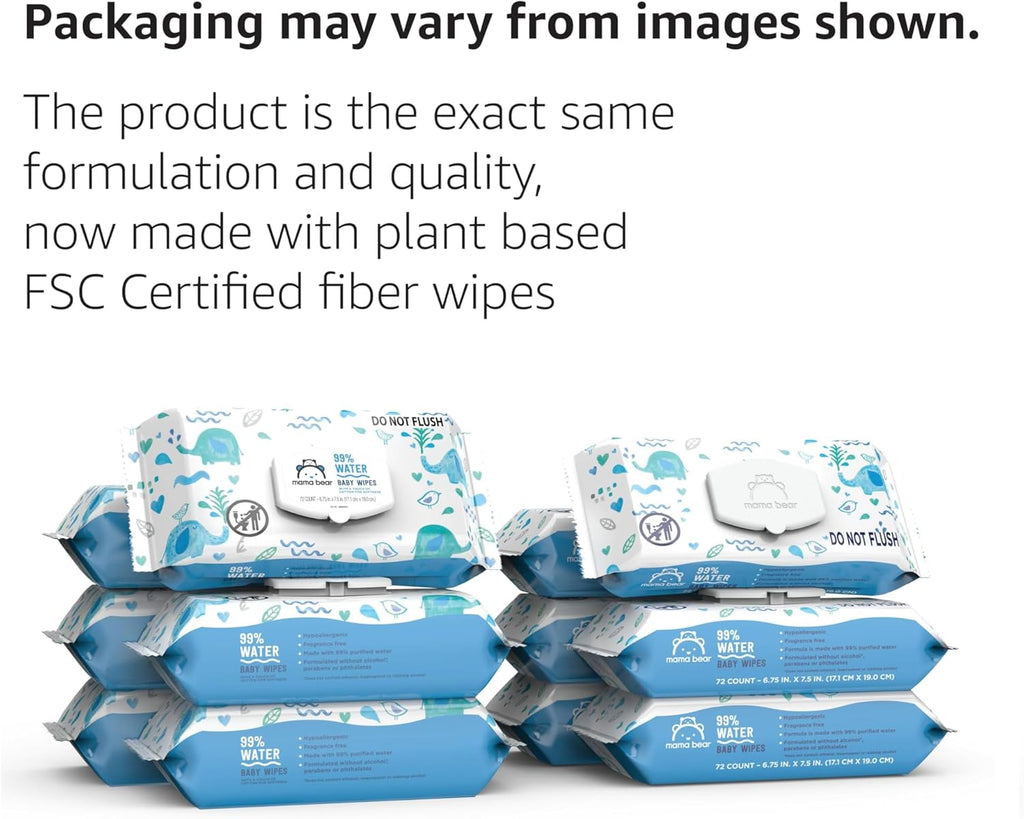Amazon Brand - Mama Bear 99% Water Baby Wipes, Hypoallergenic, Fragrance