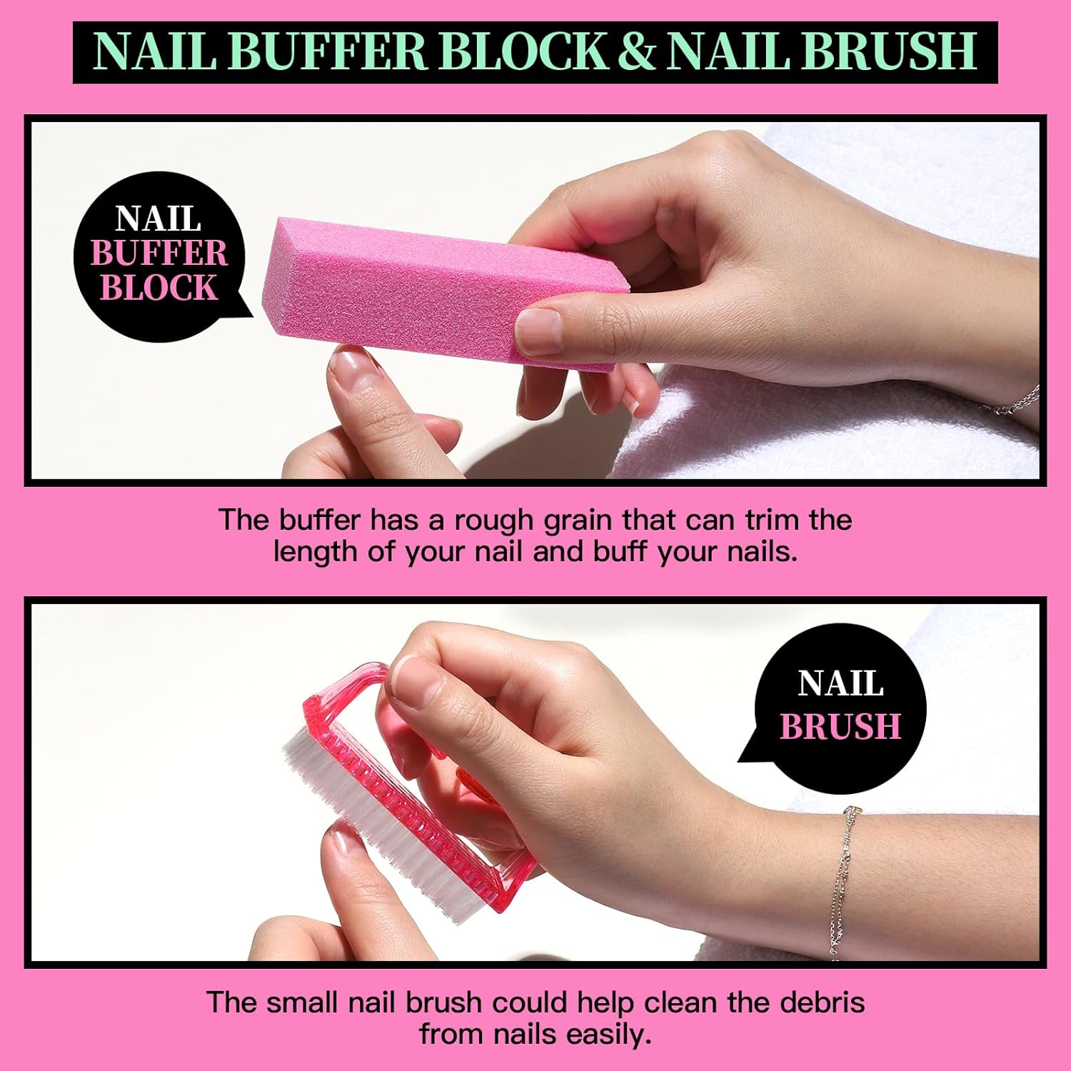 FANDAMEI Nail Care Kit, Nail Files 100/180, Nail Buffer Block, Cuticle