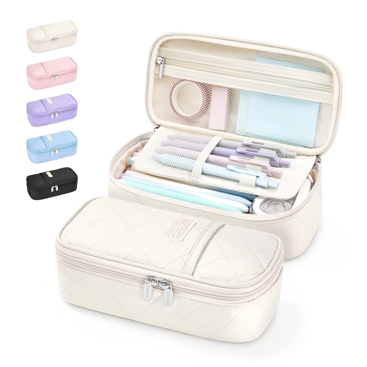 Sooez Cute Pencil Case, Soft Quilted Pencil Pouch, Large Pen Pencil Bag