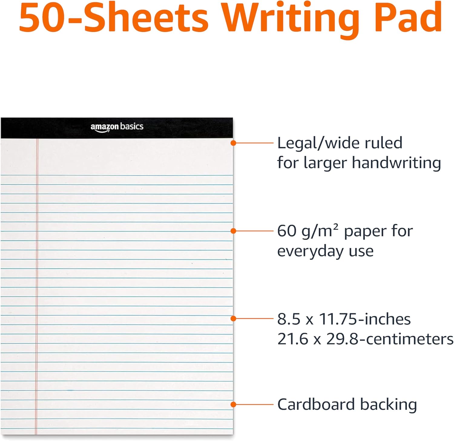 Amazon Basics Wide Ruled Lined Writing Note Pads for Office Supplies, 8.5" x