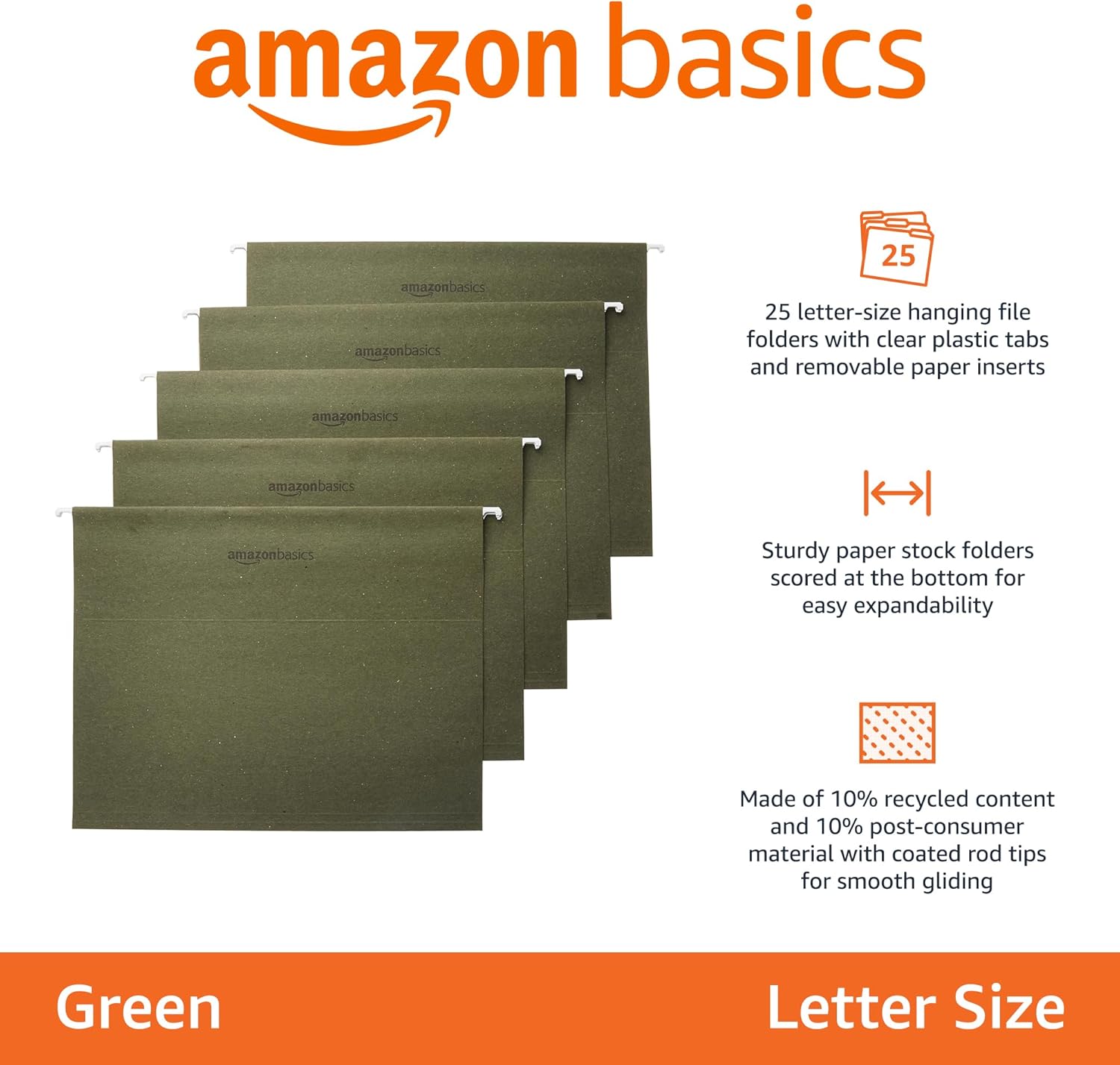 Amazon Basics Hanging Organizer File Folders for Efficient Filing, Sturdy