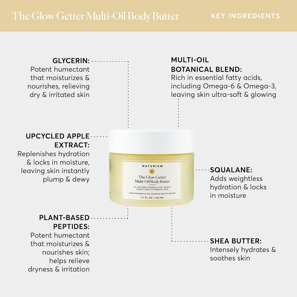 Naturium The Glow Getter Whipped Multi-Oil Body Butter, Firming Cream & Body