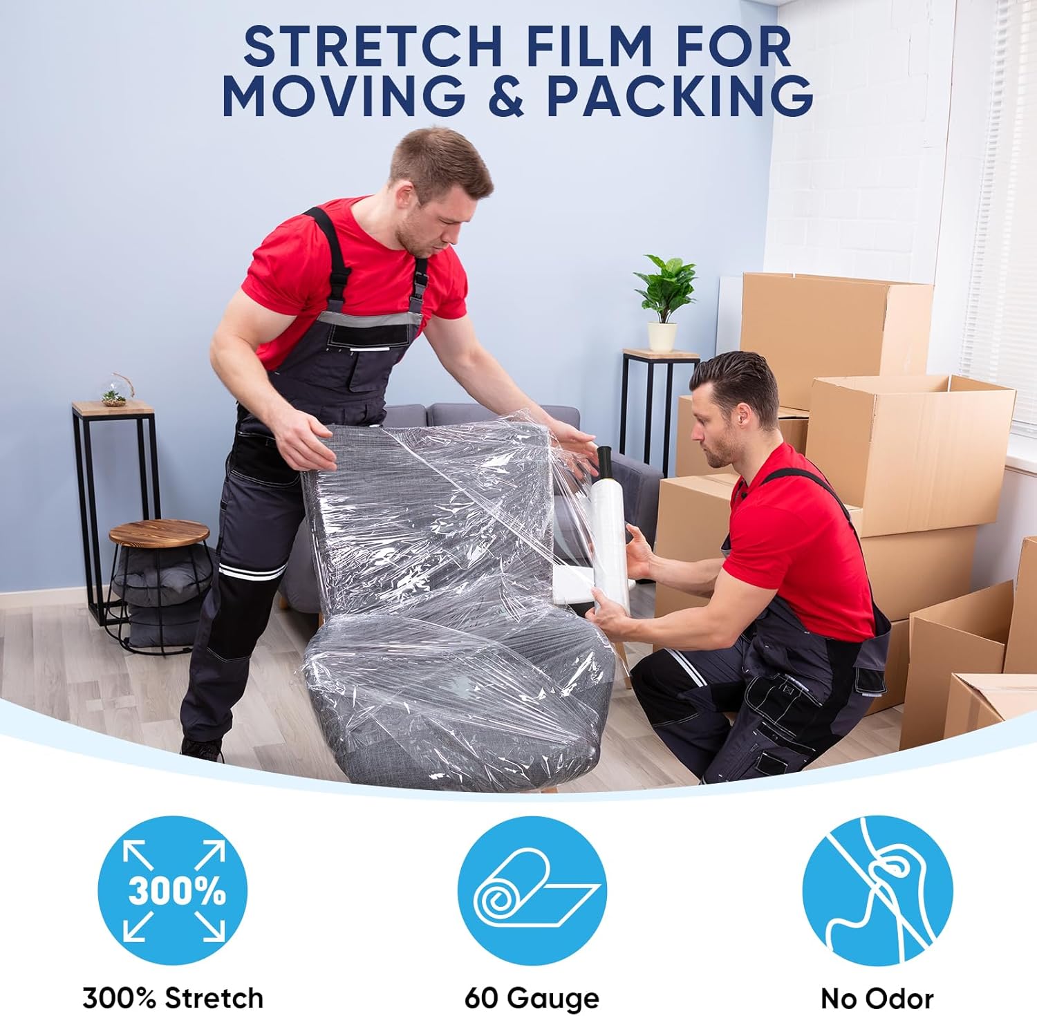 TICONN Stretch Wrap Stretch Film Roll, 1000ft Industrial Strength 15 inch